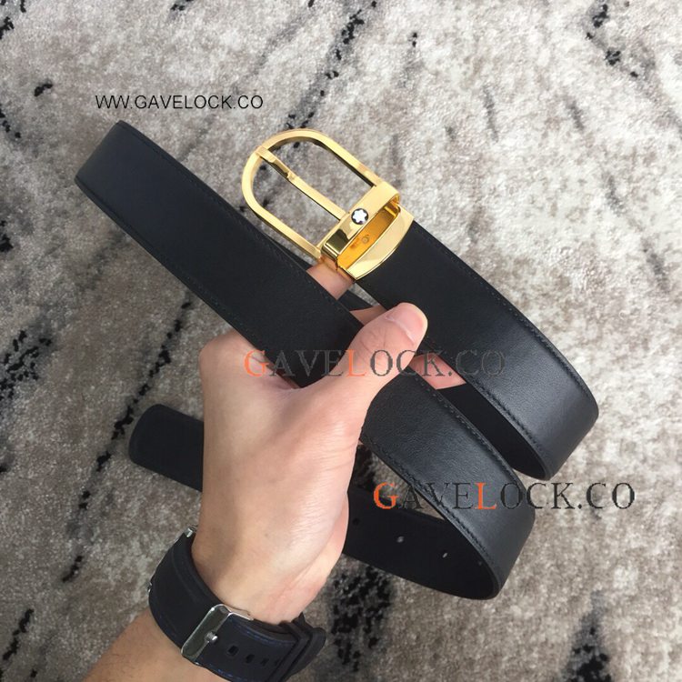 Clone Mont blanc Horseshoe Gold Buckle Smooth Belt 34mm